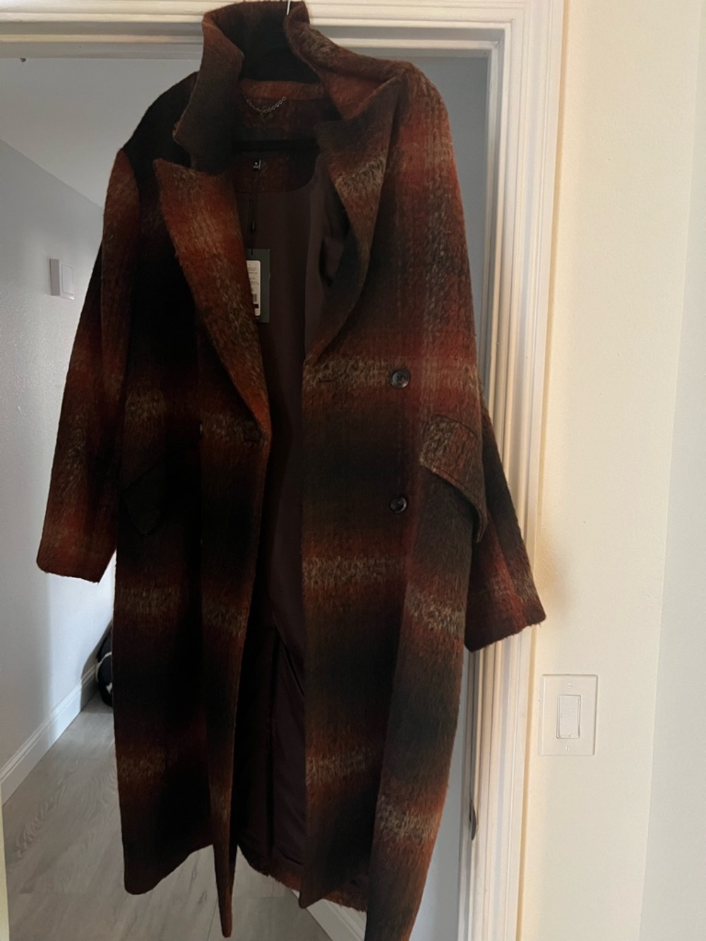 Wool Blend Ombre Plaid Long Coat - BCBG